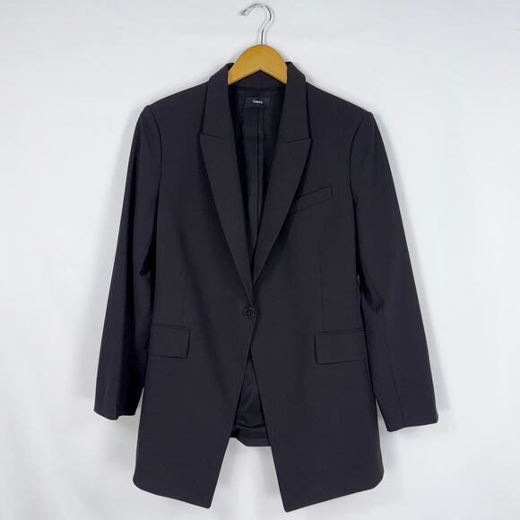 Theory Women's Staple Classic Career Wool Blend Blazer Size 10 Black - Picture 2 of 16
